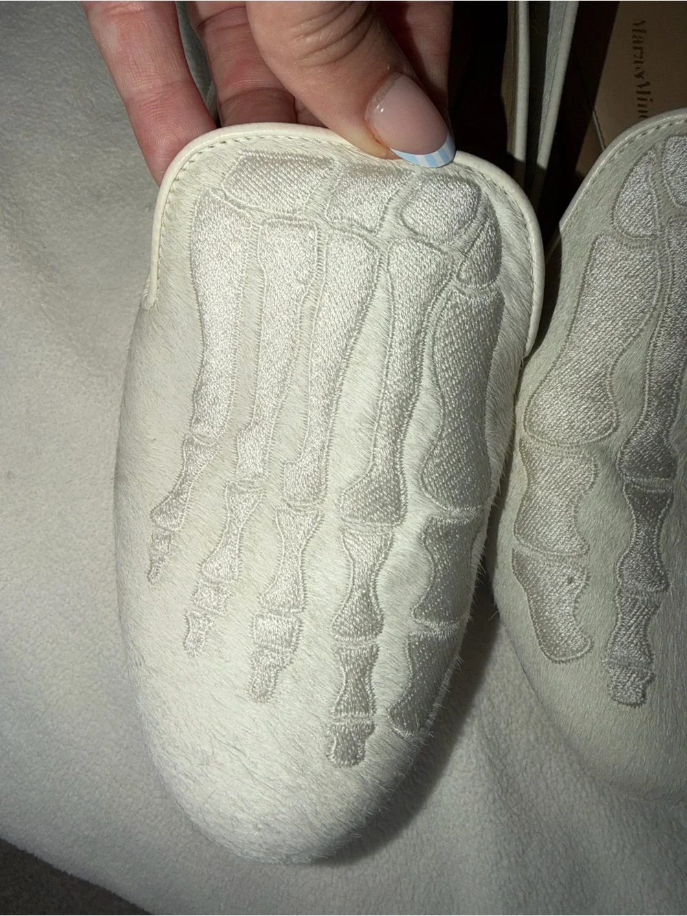Mara & Mine White Embroidered Skeletal Motif Women's Slip-On Loafers